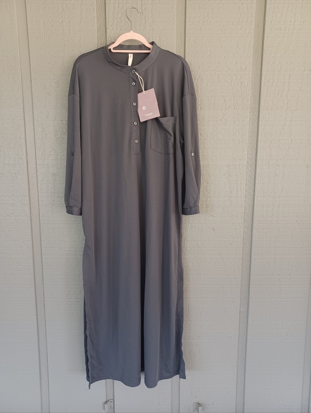 Nap Loungewear Dress Size S Women Side Slit Modal Blend Roll Tab Sleeve Grey
